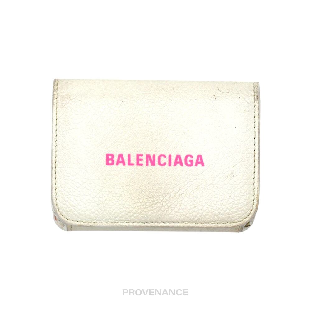🔴 Balenciaga Logo Trifold Wallet - White Leather Pink